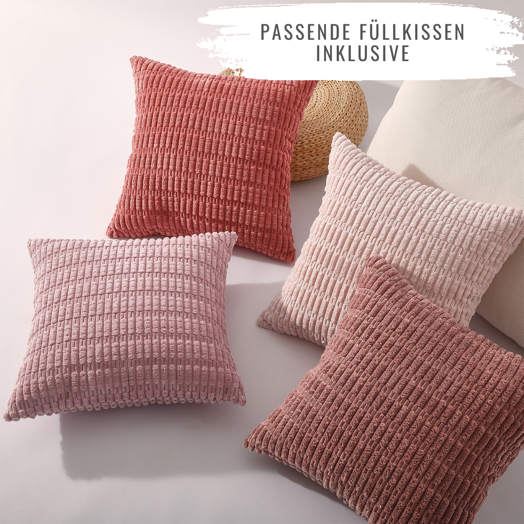 4er Set Kissen mit Füllkissen - Modell Mosa Kordsamt