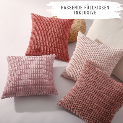 4er Set Kissen Mosa Kordsamt von Interior by Hakito - Weiche Füllkissen in harmonischen Farben für Sofa, Stuhl und Bett. Perfekt für eine stylische und gemütliche Wohnatmosphäre.