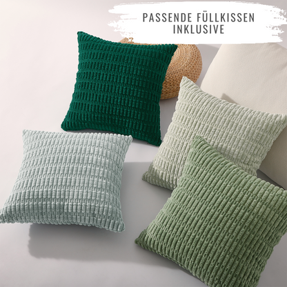 Vielseitige Mosa Kordsamt Füllkissen von Interior by Hakito in verschiedenen Grüntönen – perfektes Accessoire für Ihr Zuhause.