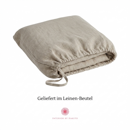 Reine Leinen Bettdeckenbezug GOTS von Hakito, schön verpackt in einem praktischen Leinen-Beutel, ideal für nachhaltige Aufbewahrung.