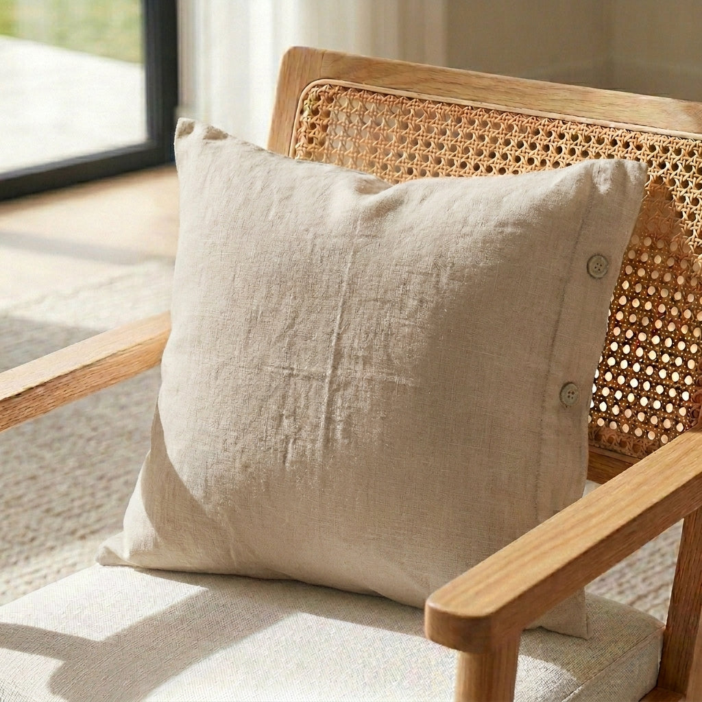 Leinen Kissen mit Kokosnussknöpfen GOTS – Interior by Hakito