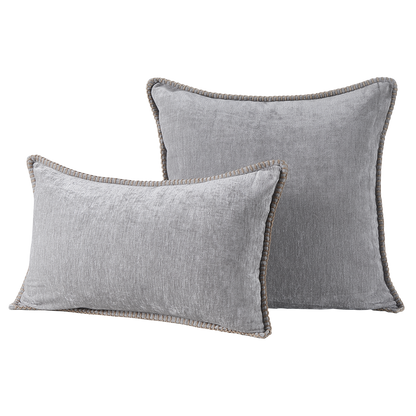 Kissen Farm 2er Set von Interior by Hakito, elegante samtige Kissen in Grau mit Jute-Stil, perfekt für Couch und Stuhl.
